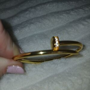Gold Tone Womens Bangle Bracelet, Nail Theme, Rhinestonesq